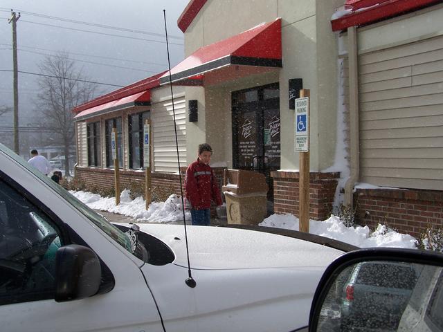 Hey, Its Snowing! We Had Lunch On Monday At Pizza Hut In Boone Before Coming Home. Look Closely And You Can See The Snow.
