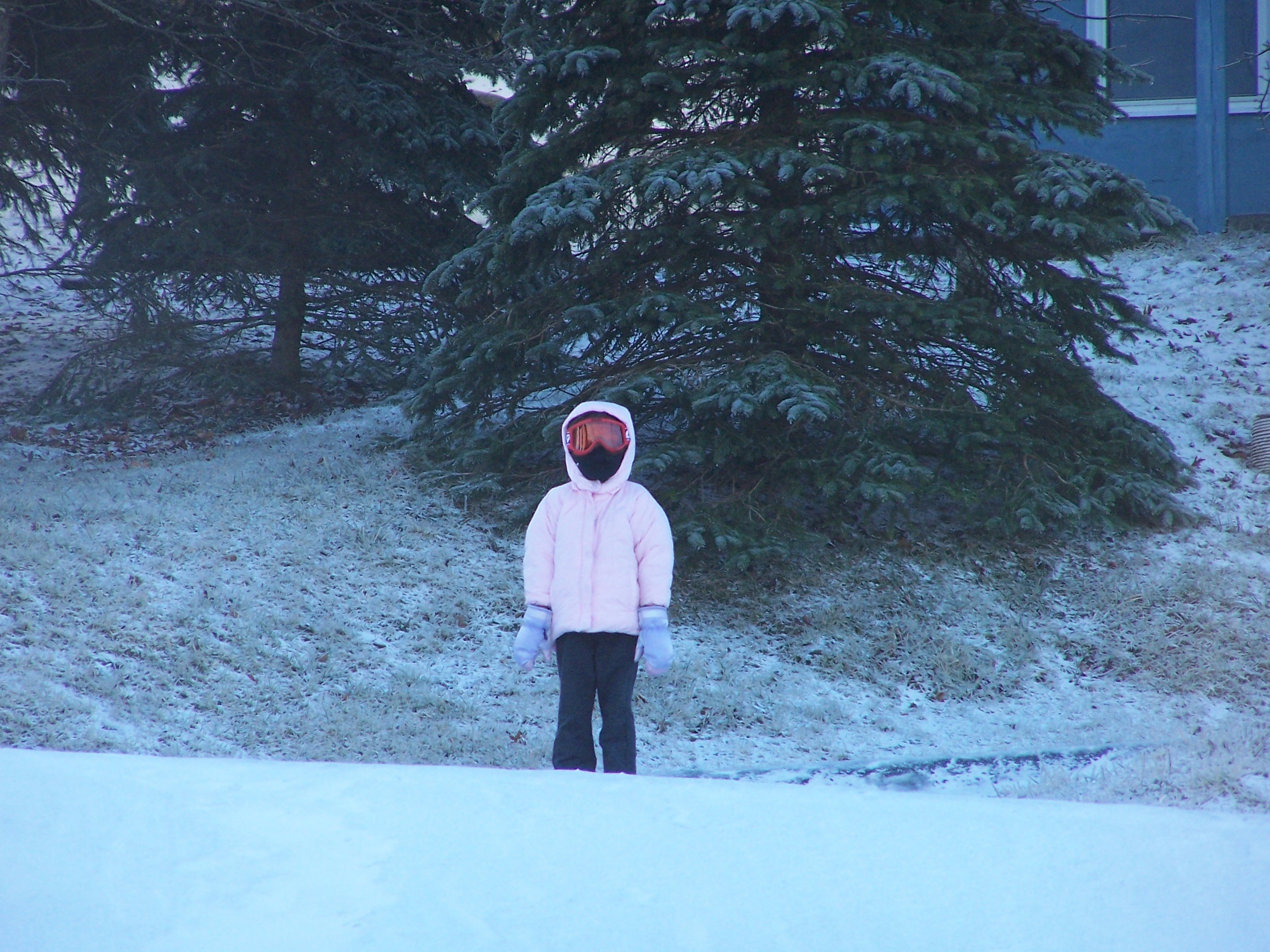 Zoom Shot Of Zoee' At The Top Of The Sledding Run With Her New Goggles And Face Mask...Brrrrrr, It Was COLD!