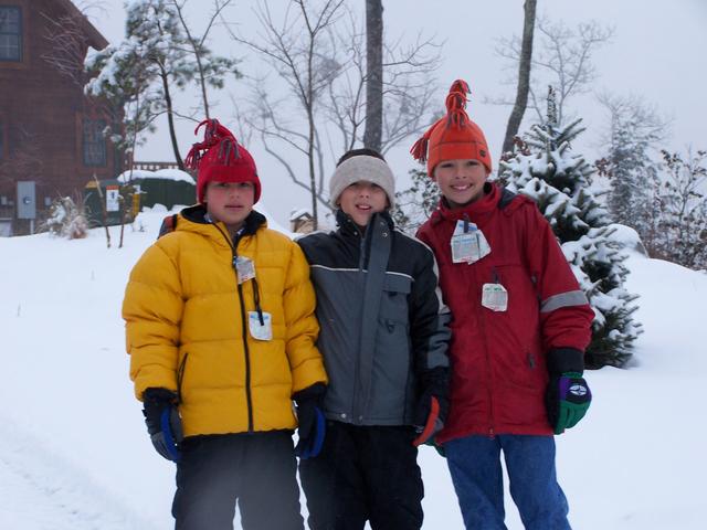 Josh, Dustin & Austin Getting Ready To Sled Down The Road Beside The Cabin