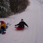 Austin & Josh Wipe Out On Blue Sled And Dustin Stops Just Before Hitting Them.