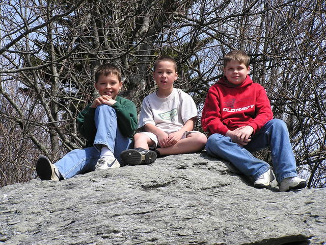 Austin, Dustin and Devin on Rock at Grandfather Mountain